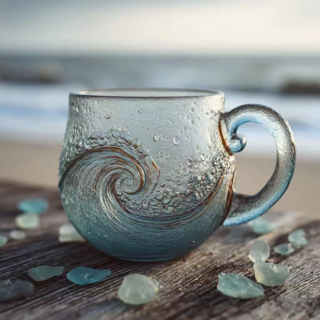 New Cross-border Product Portable, Creative, And Trendy Sea Glass Sunset Mug Coffee Cup.