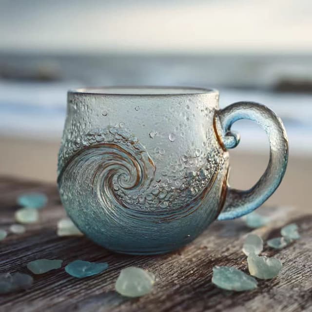 New Cross-border Product Portable, Creative, And Trendy Sea Glass Sunset Mug Coffee Cup.